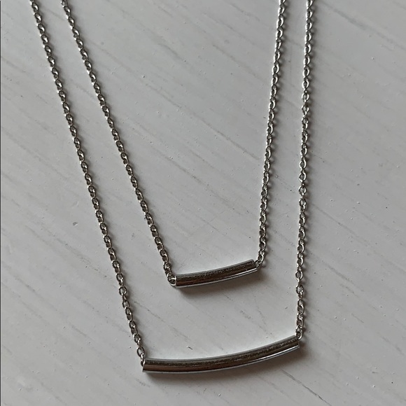Necklace.  Silver double bar - Picture 3 of 4